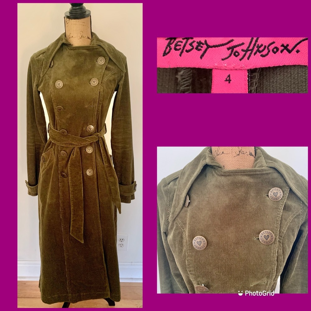 Betsey Johnson Olive Green Velvet Trench Coat
